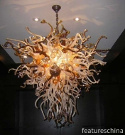 Vintage Design Amber Hand Blown Glass Chandelier Lamp