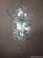 Fancy Lighter Blue and White Blown Glass Chandelier