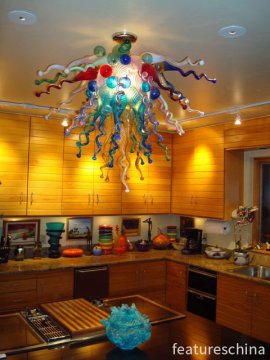 Rainbow Colored Hand Blown Glass Chandelier for Kitchen Room