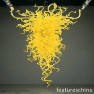 Spring Color Bright Yellow Flower Lighting Chandelier Led Blown Glass Chandeliers