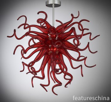 Simple Design Red Hand Blown Glass Chandelier