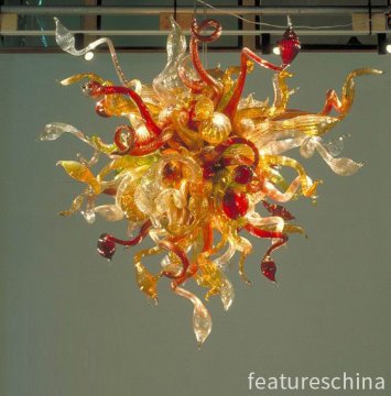 Fancy Amber and Red Hand Blown Glass Chandelier