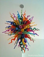 Multi-Colored Hand Blown Glass High Hanging Chandelier