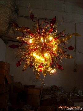 Fancy Art Glass Chandeliers in Red and Gold