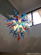 Fancy Multicolor Flush Mounted Glass Art LED light 100% Hand Blown Glass Chandelier Lighting