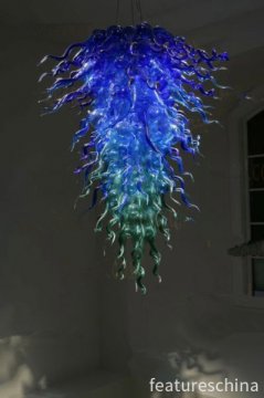 Shade Blue and Green Art Hand Blown Glass Chandelier Lamp