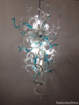 Fancy Lighter Blue and White Blown Glass Chandelier